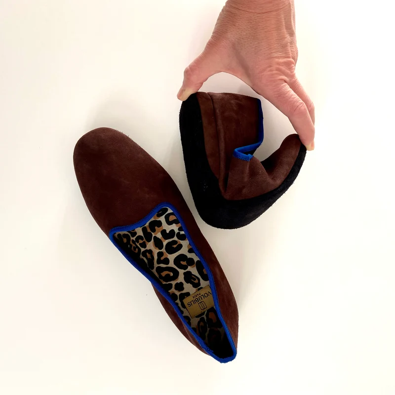 Chausson cuir EVA Bleu Léopard
