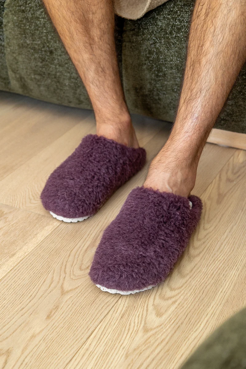 Claudine Fluffy — Chausson en Laine Naturelle Cocoa | Doublure Laine | Fabriqué au Portugal