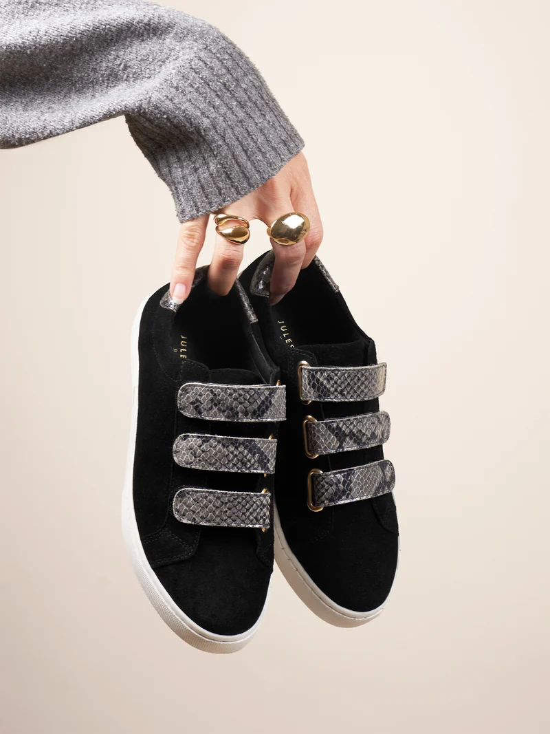 Baskets scratch cuir daim noir python