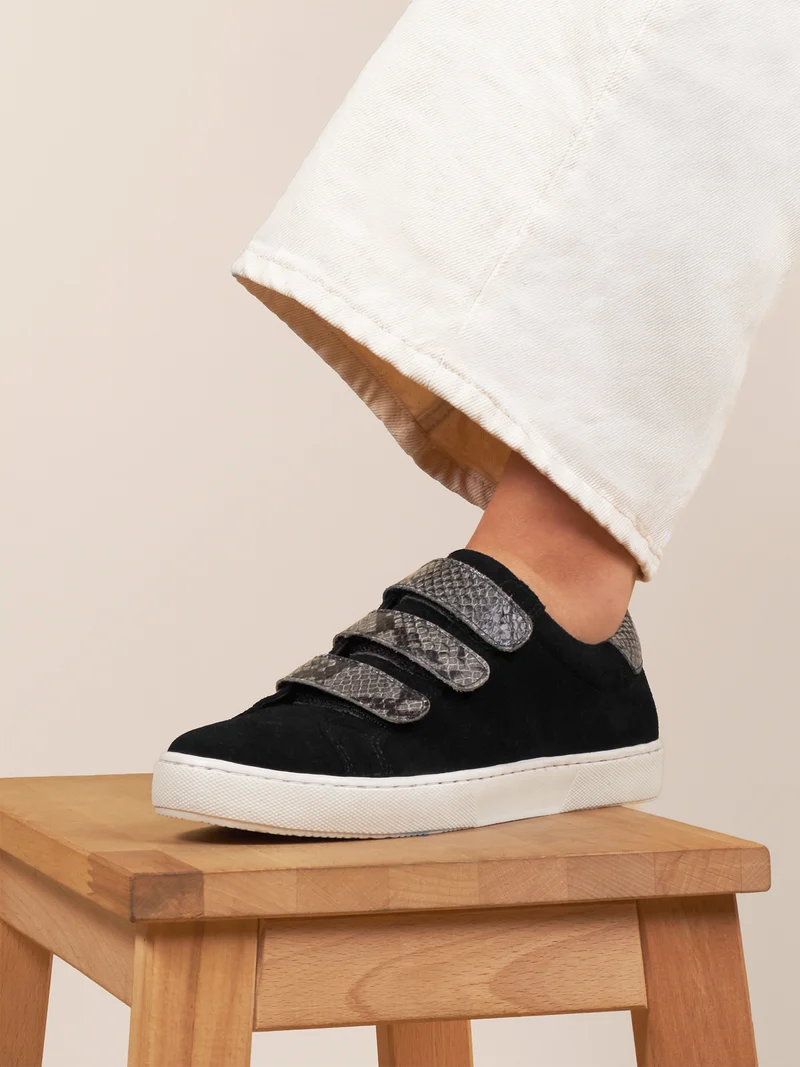 Baskets scratch cuir daim noir python