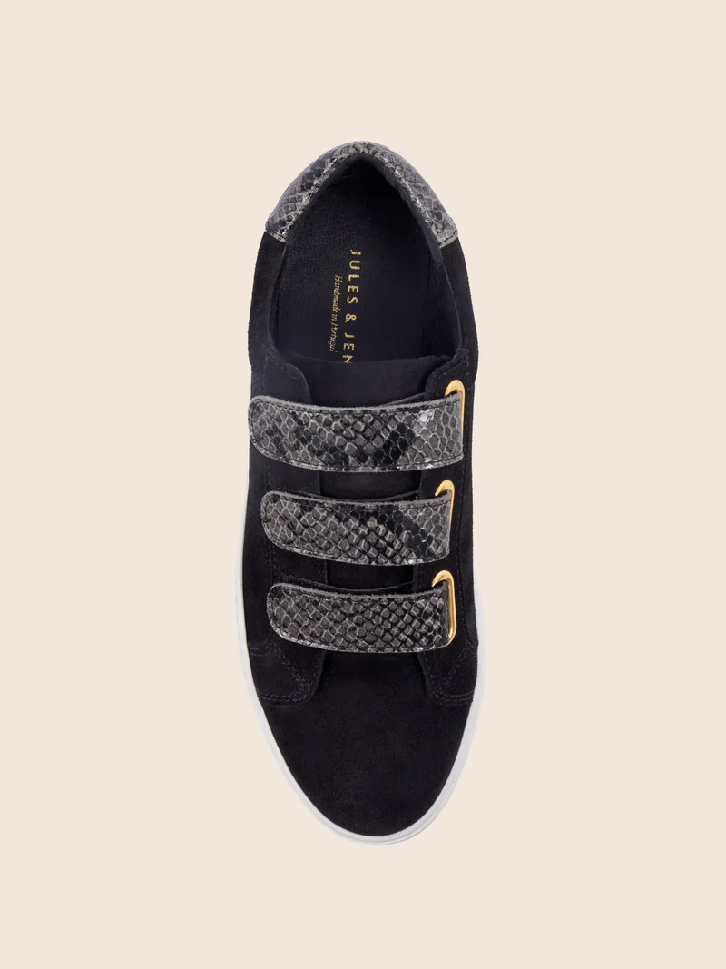 Baskets scratch cuir daim noir python