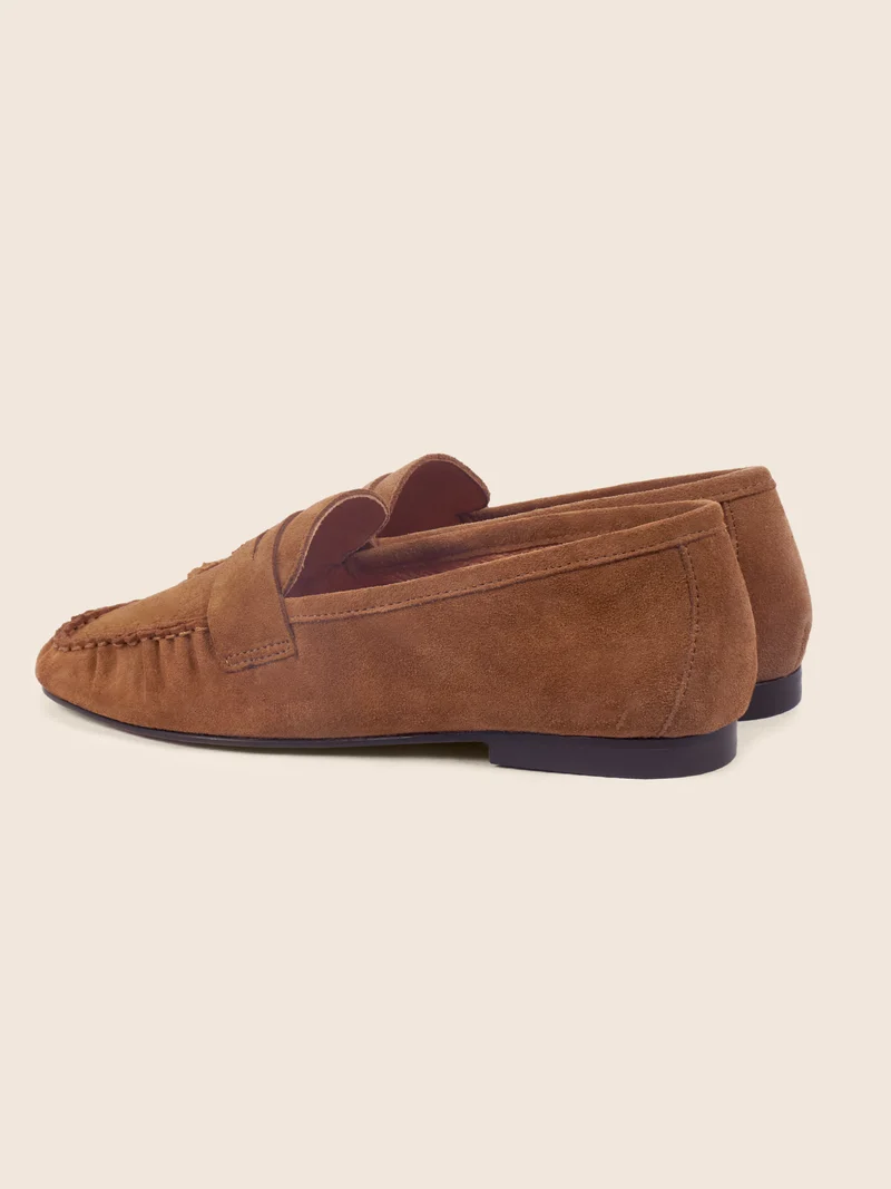 Mocassins plissés cuir daim cognac