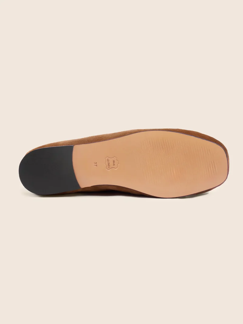 Mocassins plissés cuir daim cognac