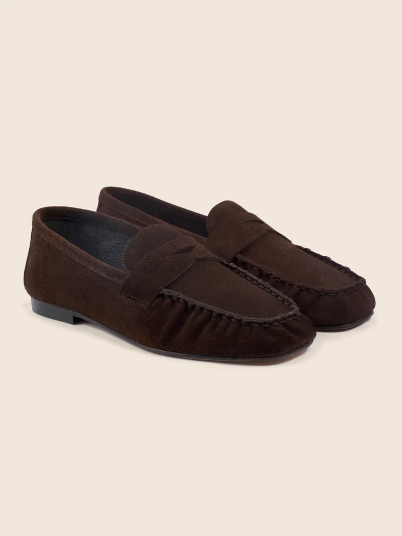 Mocassins plissés cuir daim marron