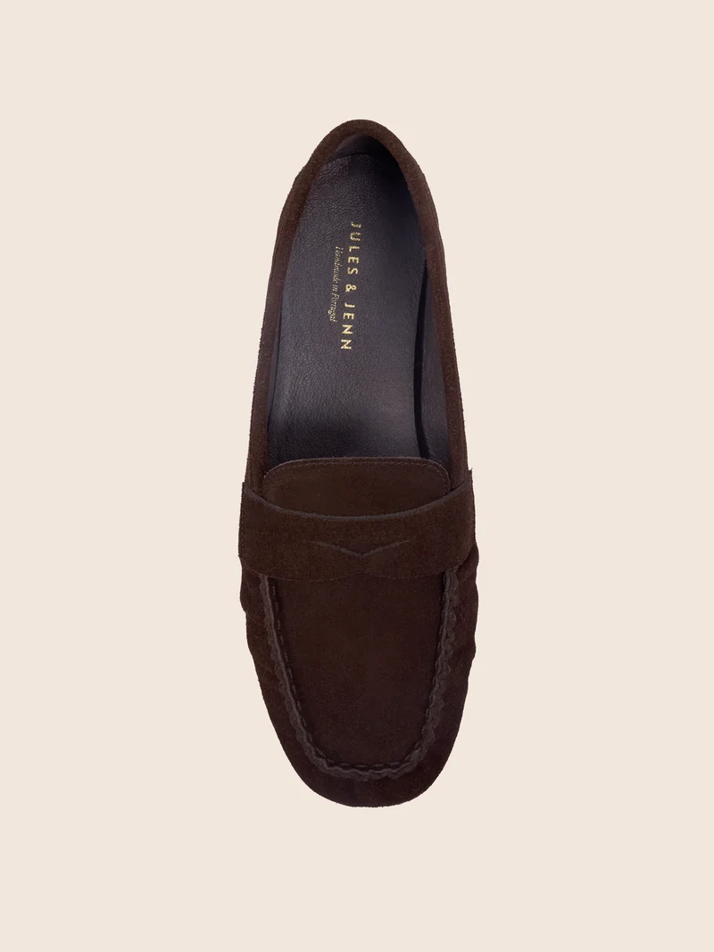 Mocassins plissés cuir daim marron