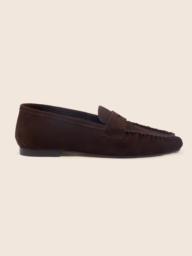 Mocassins plissés cuir daim marron