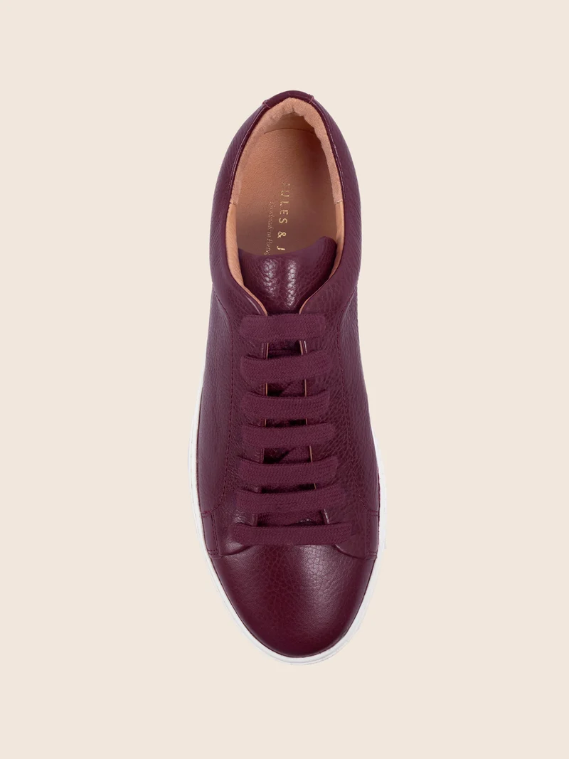Tennis lacet cuir grainé bordeaux