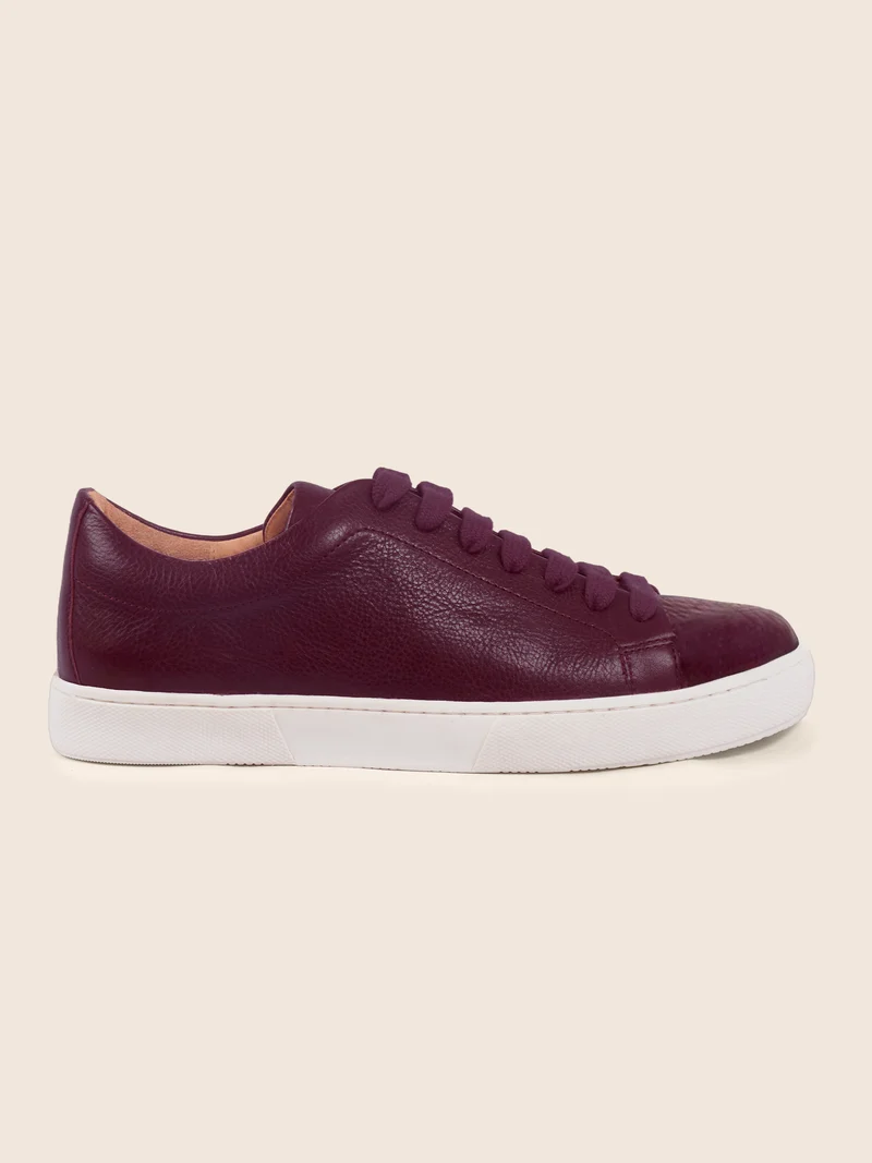 Tennis lacet cuir grainé bordeaux