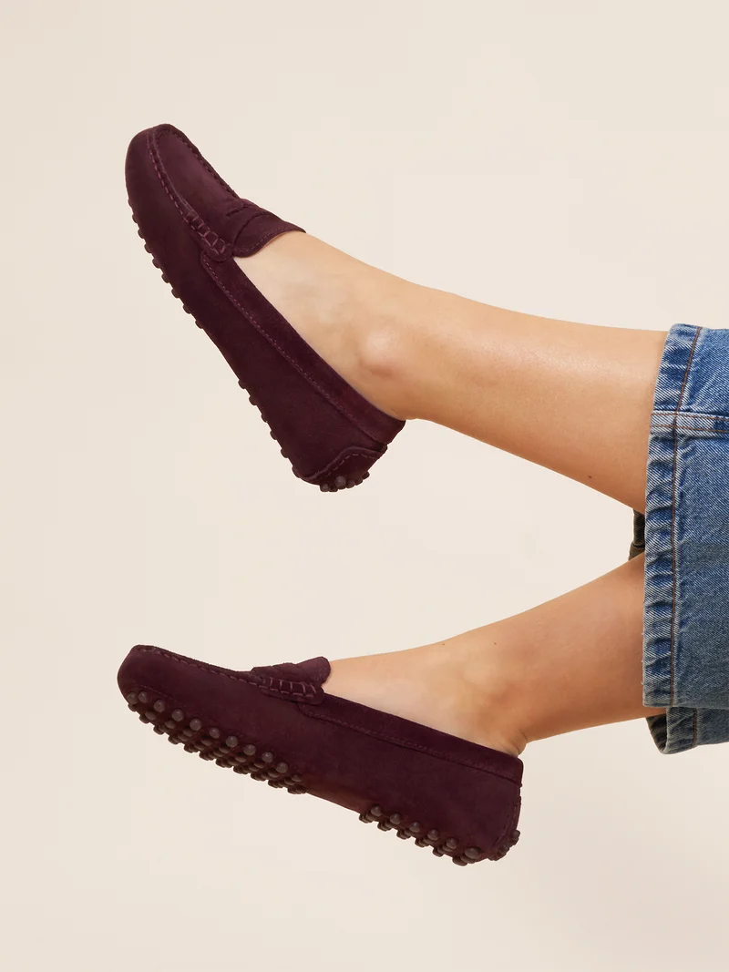 Mocassins cuir daim bordeaux