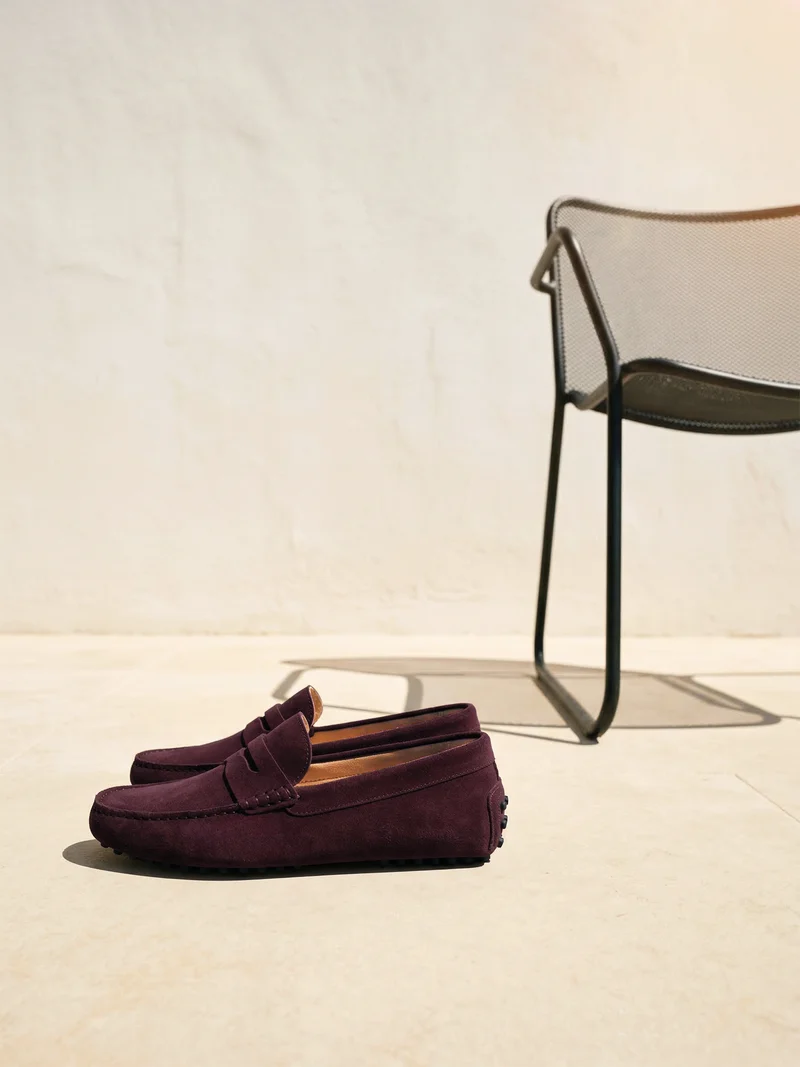 Mocassins cuir daim bordeaux