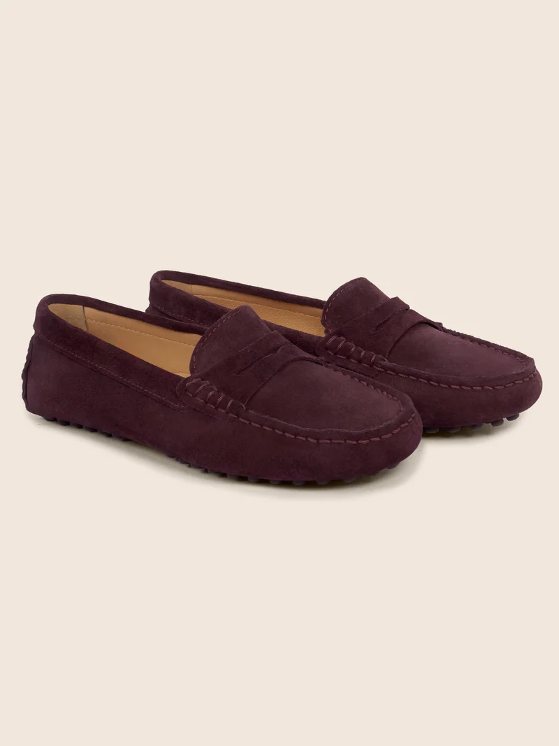 Mocassins cuir daim bordeaux