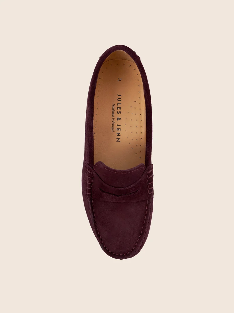 Mocassins cuir daim bordeaux