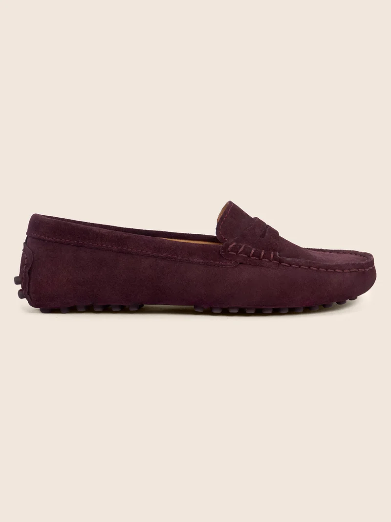 Mocassins cuir daim bordeaux