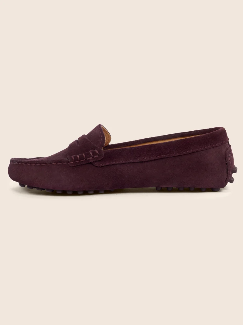 Mocassins cuir daim bordeaux