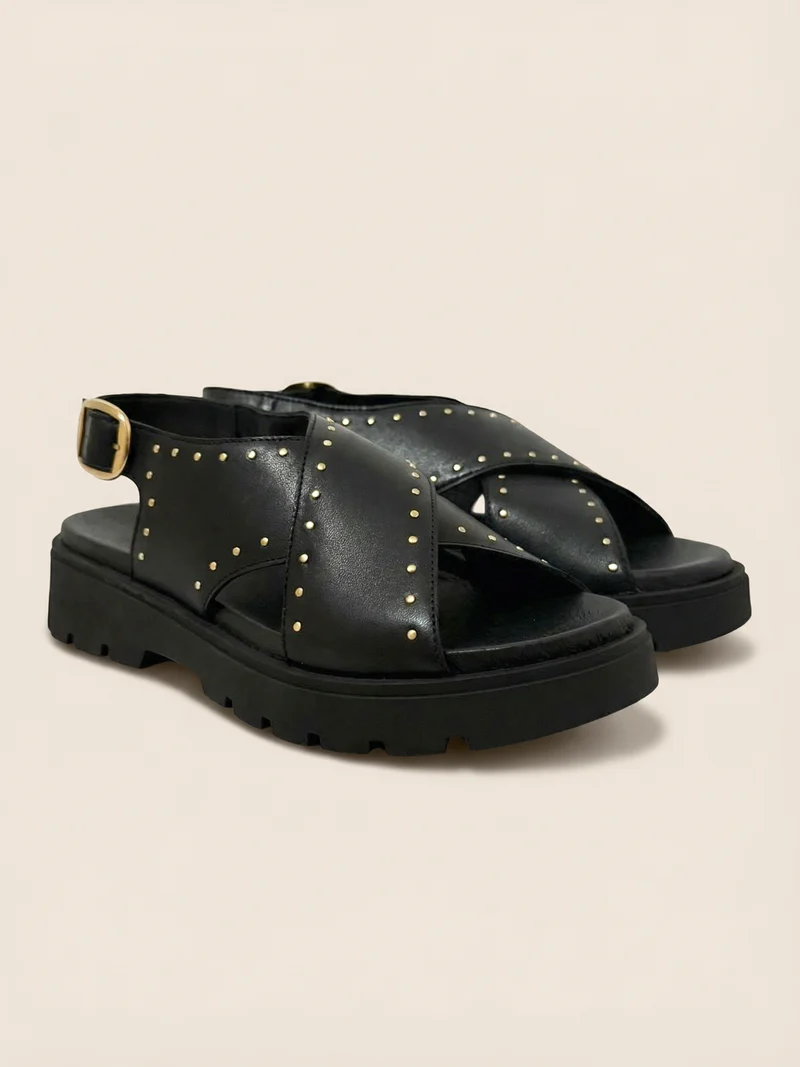 Sandales gomme cuir noir