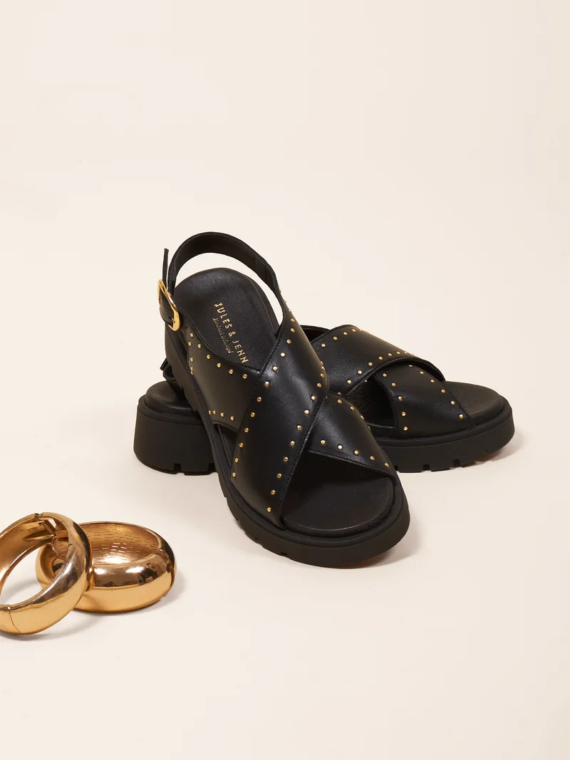 Sandales gomme cuir noir