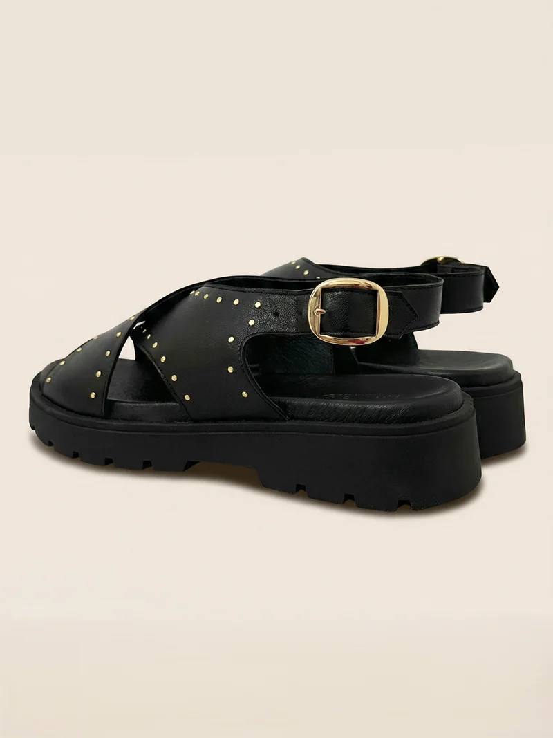 Sandales gomme cuir noir