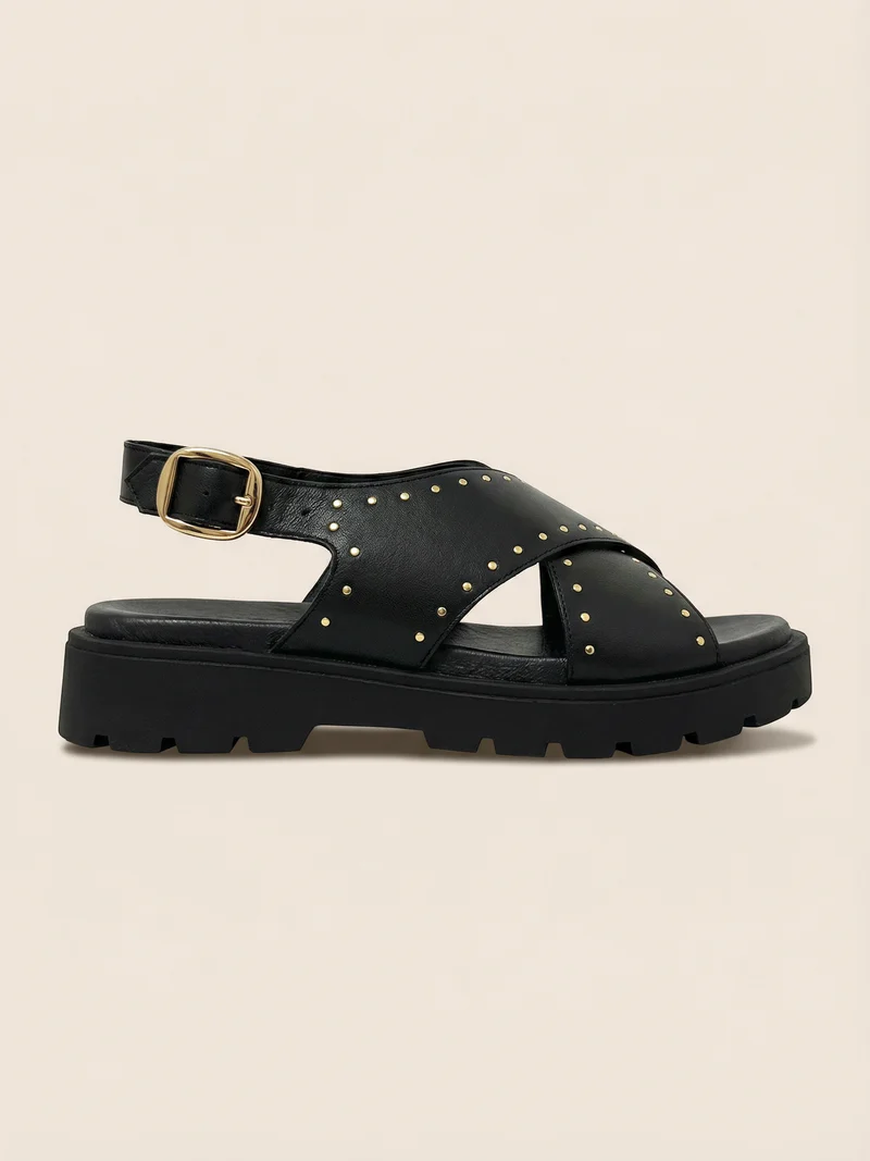 Sandales gomme cuir noir