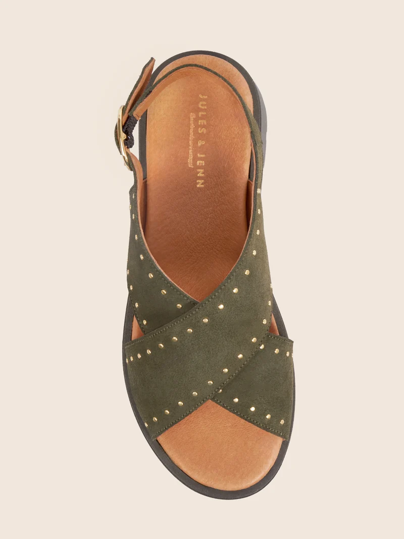 Sandales gomme cuir daim kaki