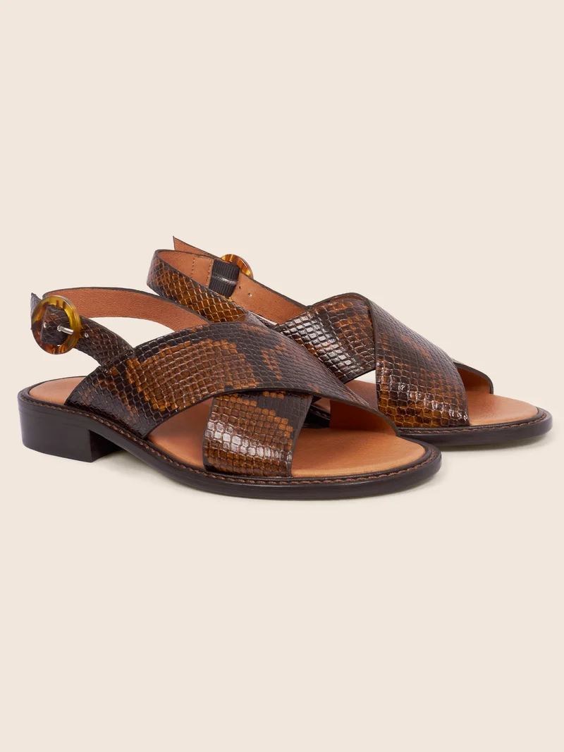 Sandales plates écaille python marron
