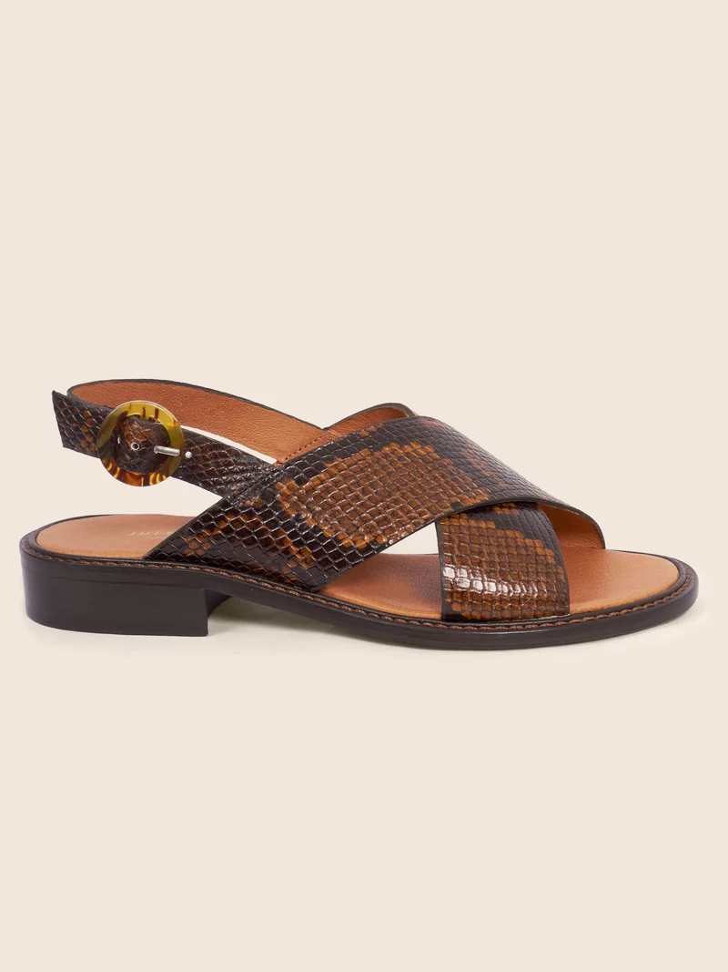Sandales plates écaille python marron