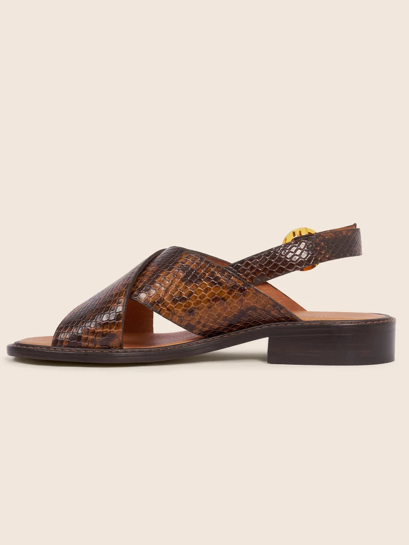Sandales plates écaille python marron
