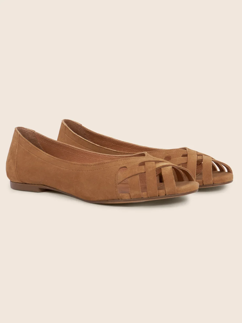 Ballerines brides cuir daim camel