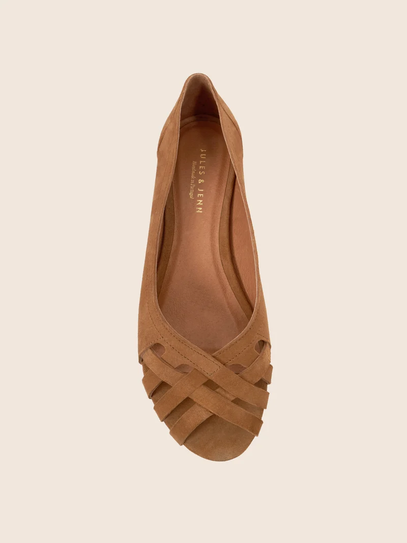 Ballerines brides cuir daim camel