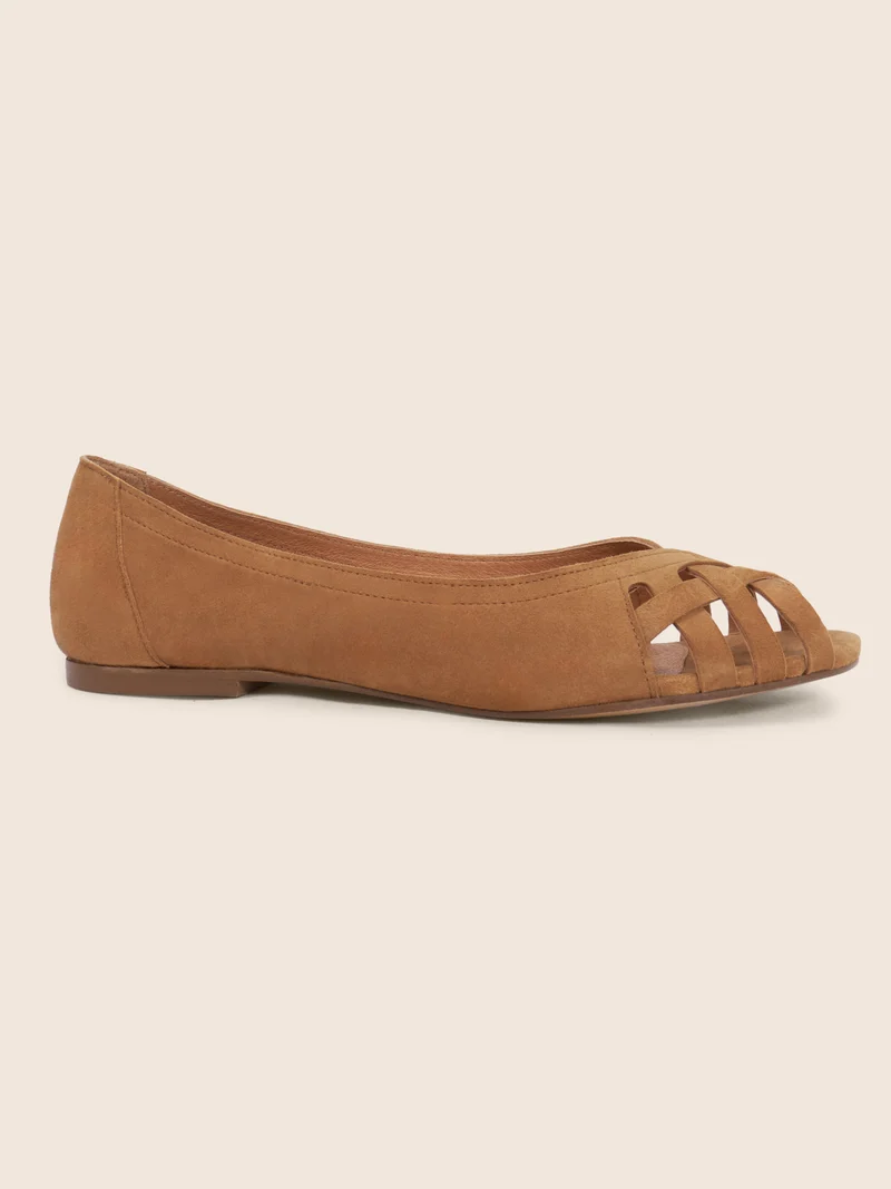 Ballerines brides cuir daim camel