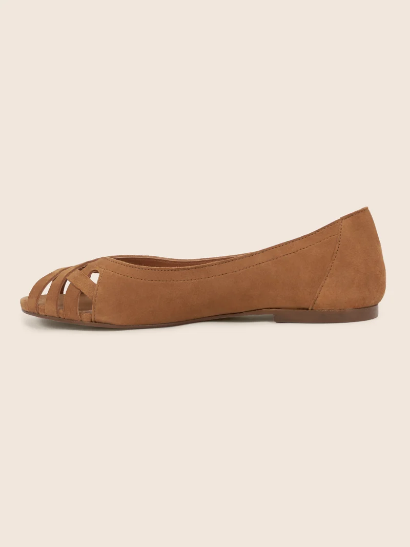 Ballerines brides cuir daim camel