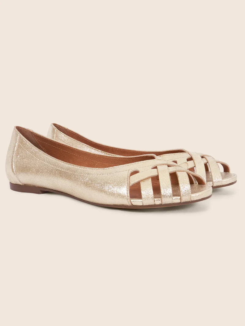 Ballerines brides cuir métallisé doré