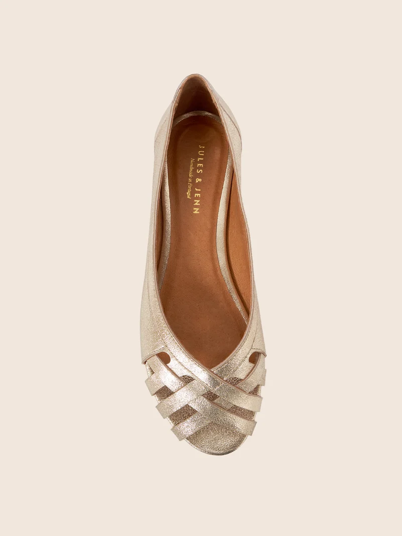 Ballerines brides cuir métallisé doré