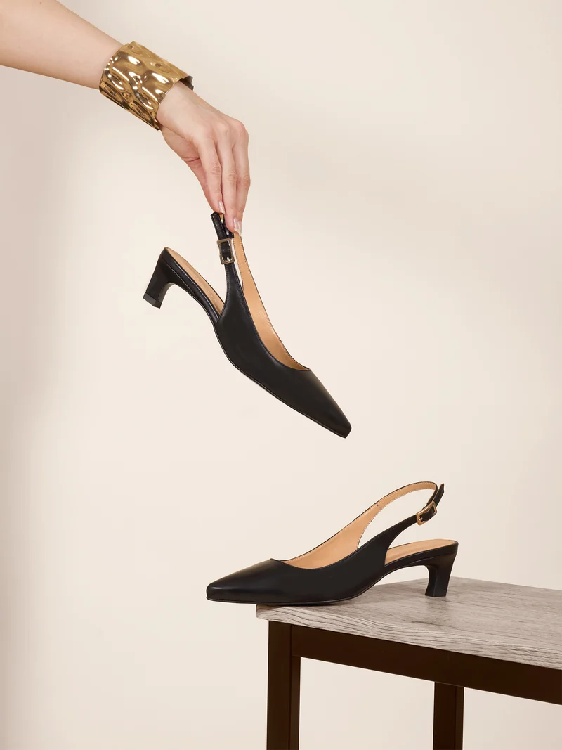Escarpins slingback petit talon cuir noir