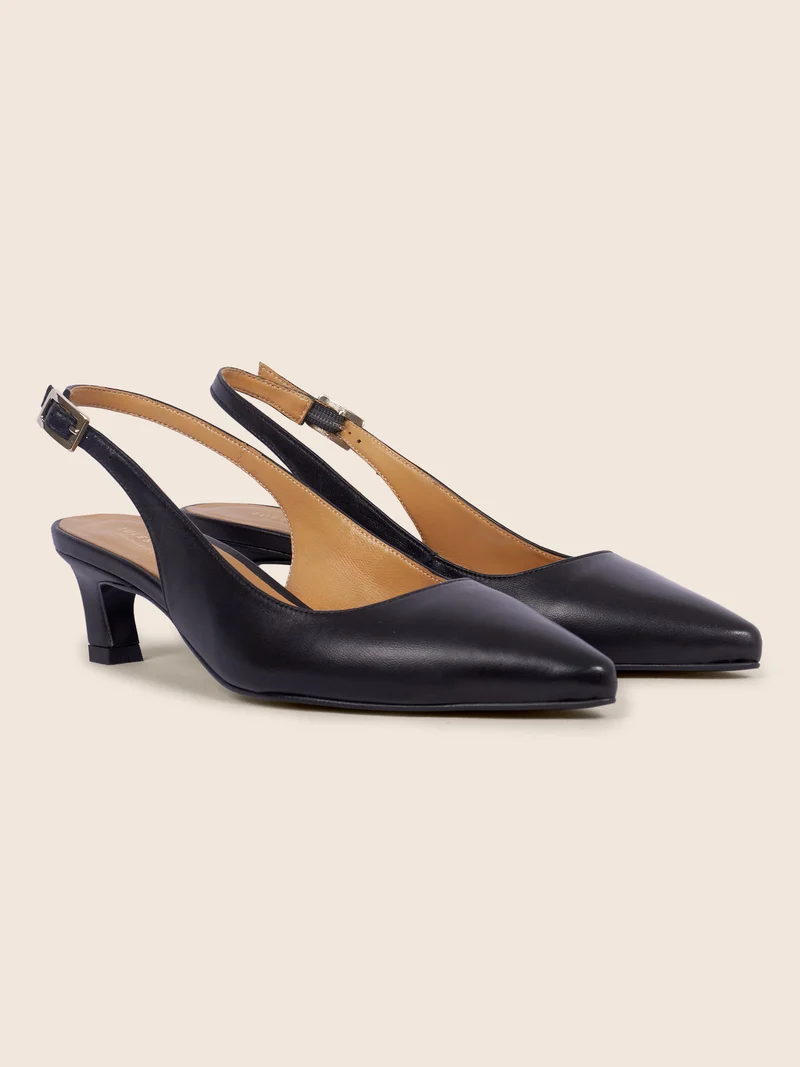 Escarpins slingback petit talon cuir noir