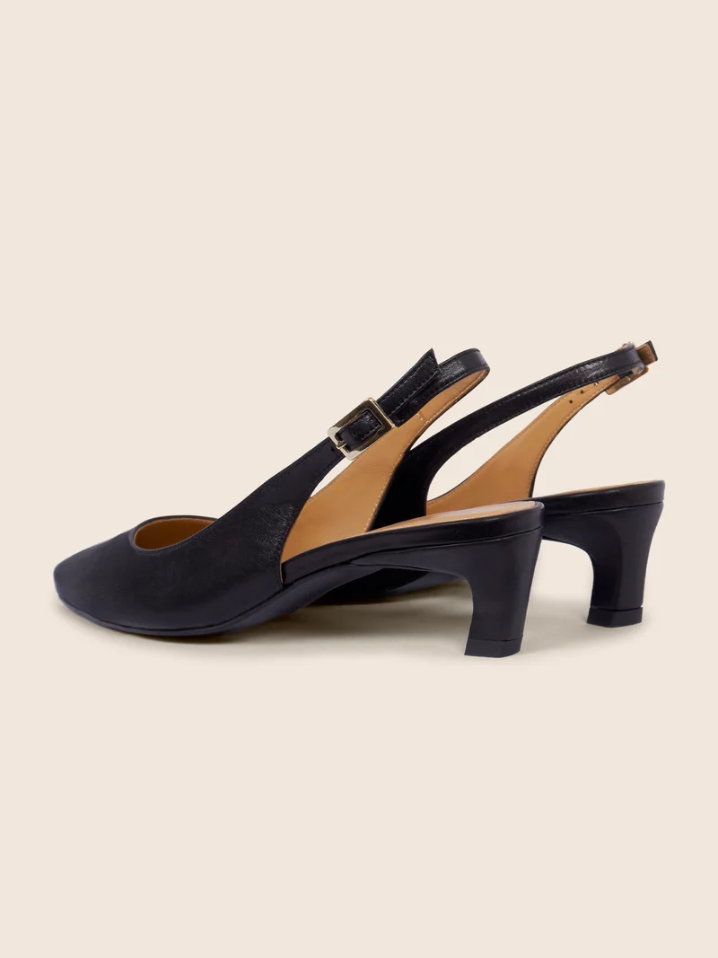 Escarpins slingback petit talon cuir noir