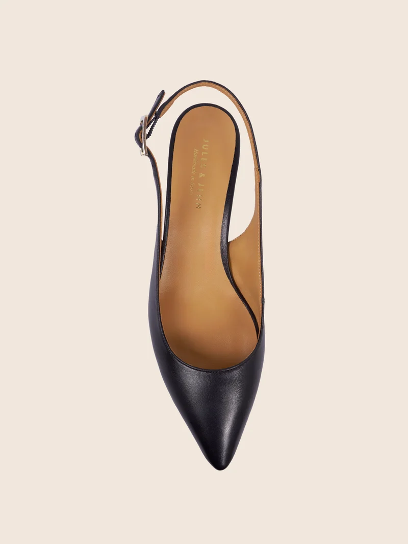 Escarpins slingback petit talon cuir noir