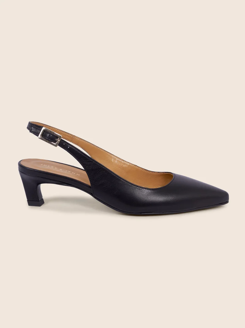 Escarpins slingback petit talon cuir noir