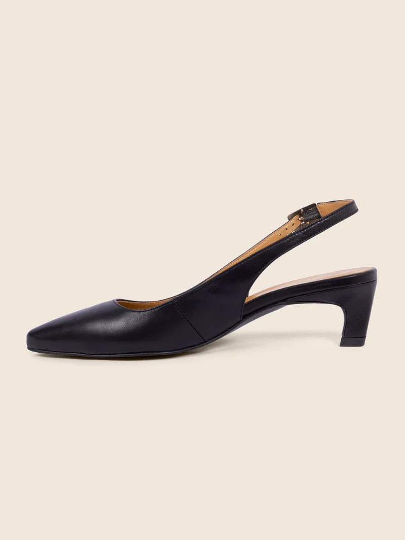 Escarpins slingback petit talon cuir noir
