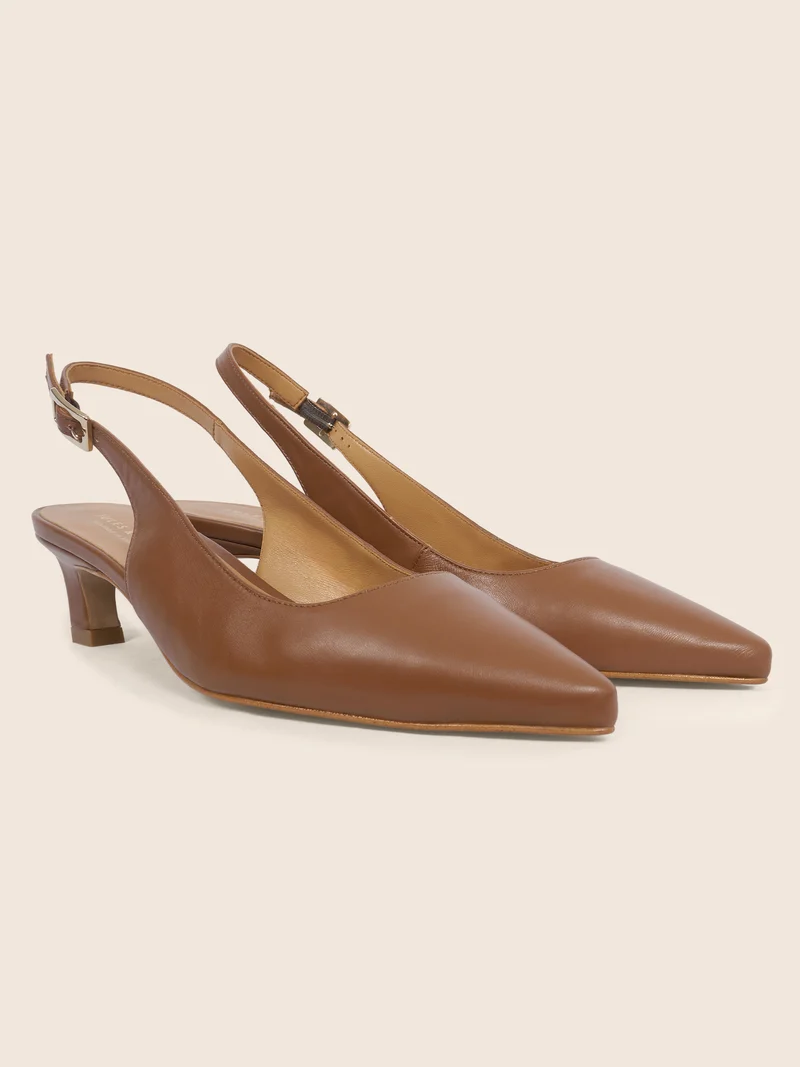 Escarpins slingback petit talon cuir cognac