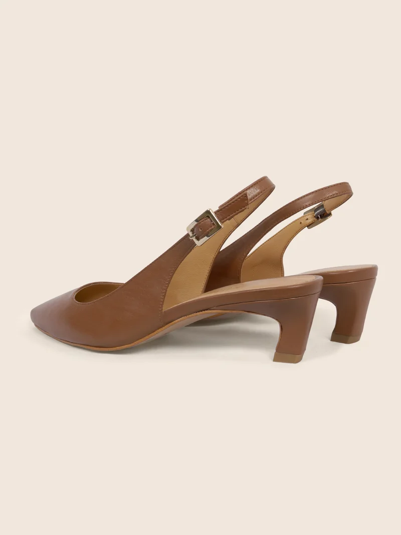 Escarpins slingback petit talon cuir cognac