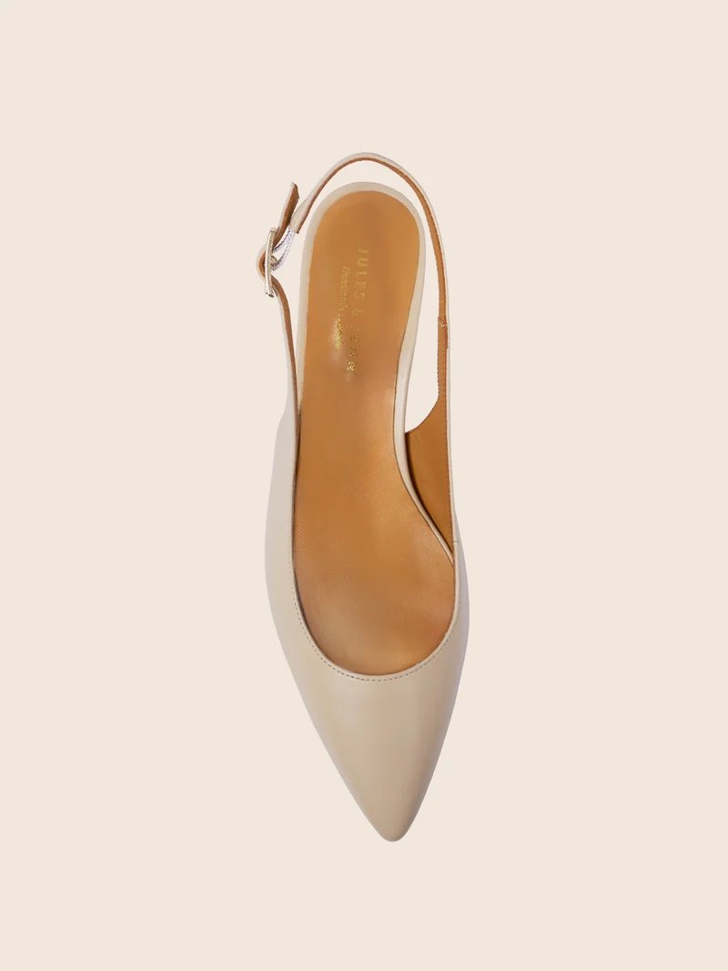 Escarpins slingback petit talon cuir crème