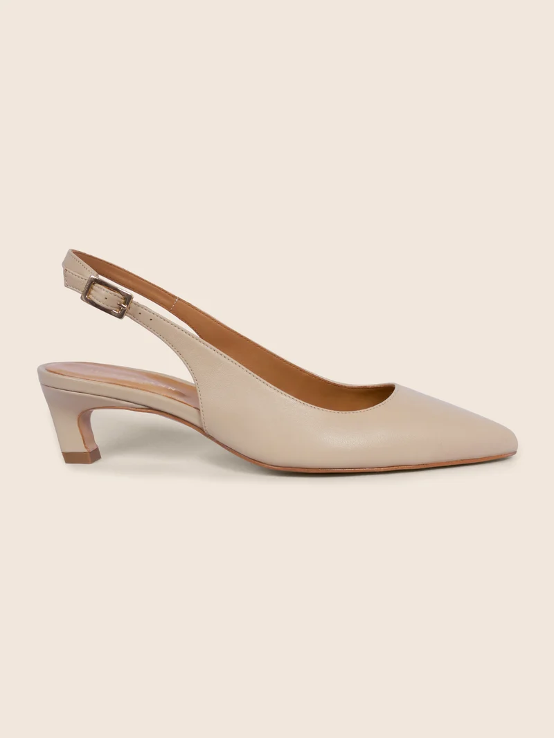 Escarpins slingback petit talon cuir crème