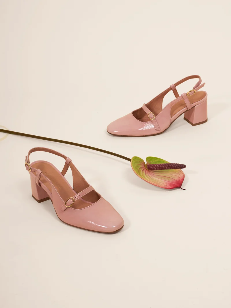 Escarpins slingback cuir vernis rose