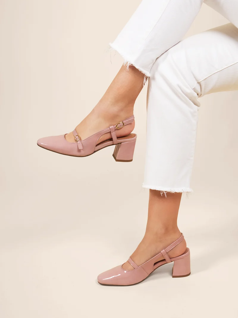 Escarpins slingback cuir vernis rose