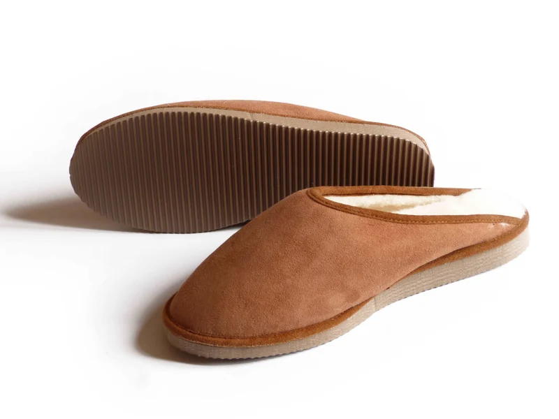 Mules Homme Camel en Peau de mouton
