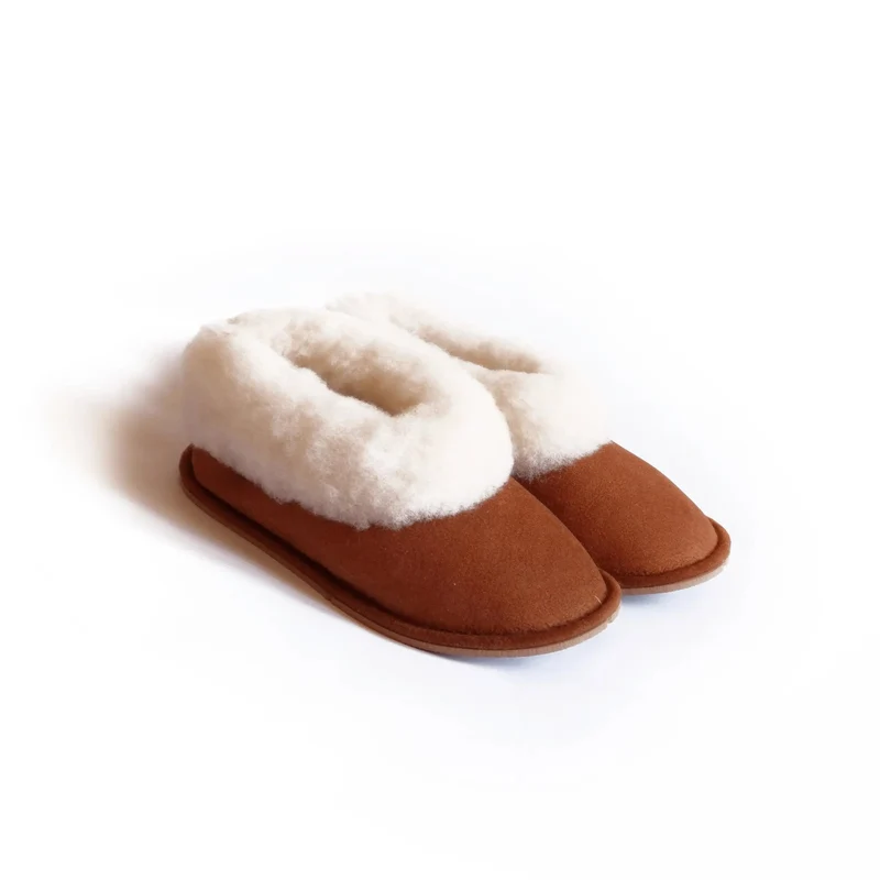 Chaussons enfant camel, en peau de mouton