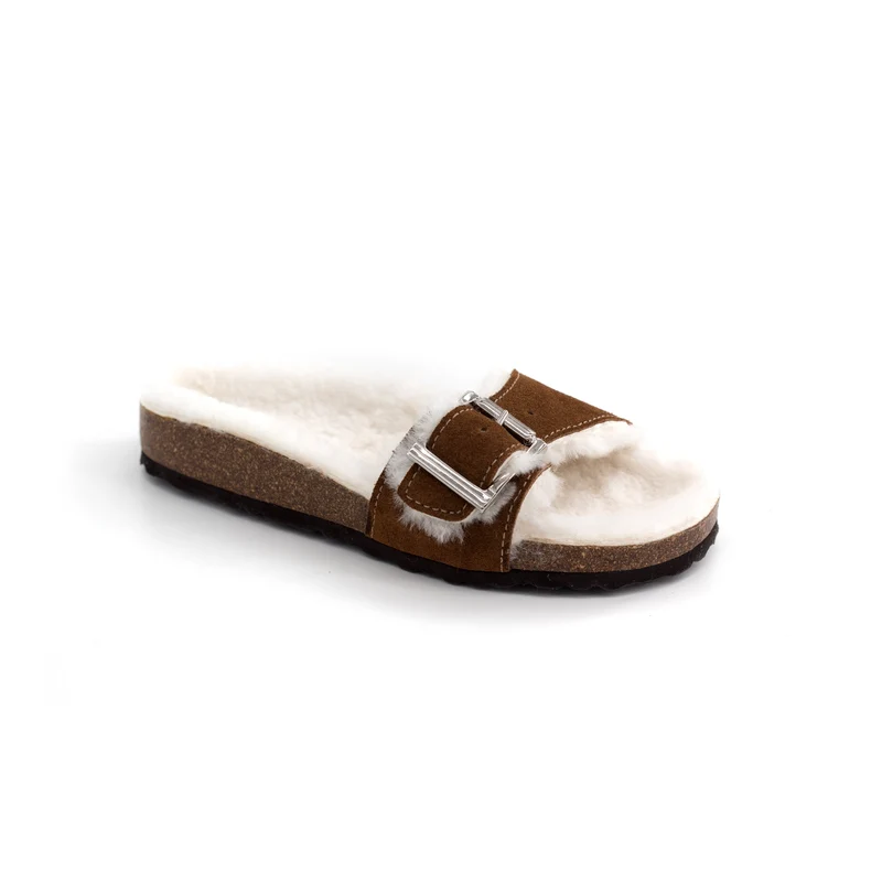 Sandales LISBONNE simple bande en laine de mouton