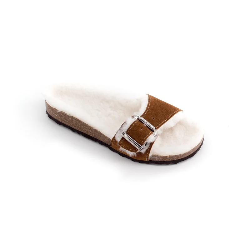 Sandales LISBONNE simple bande en laine de mouton