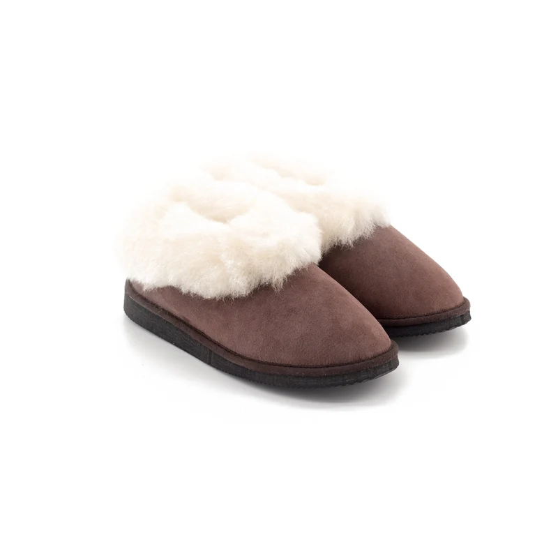 Chaussons mixtes coffee en peau de mouton