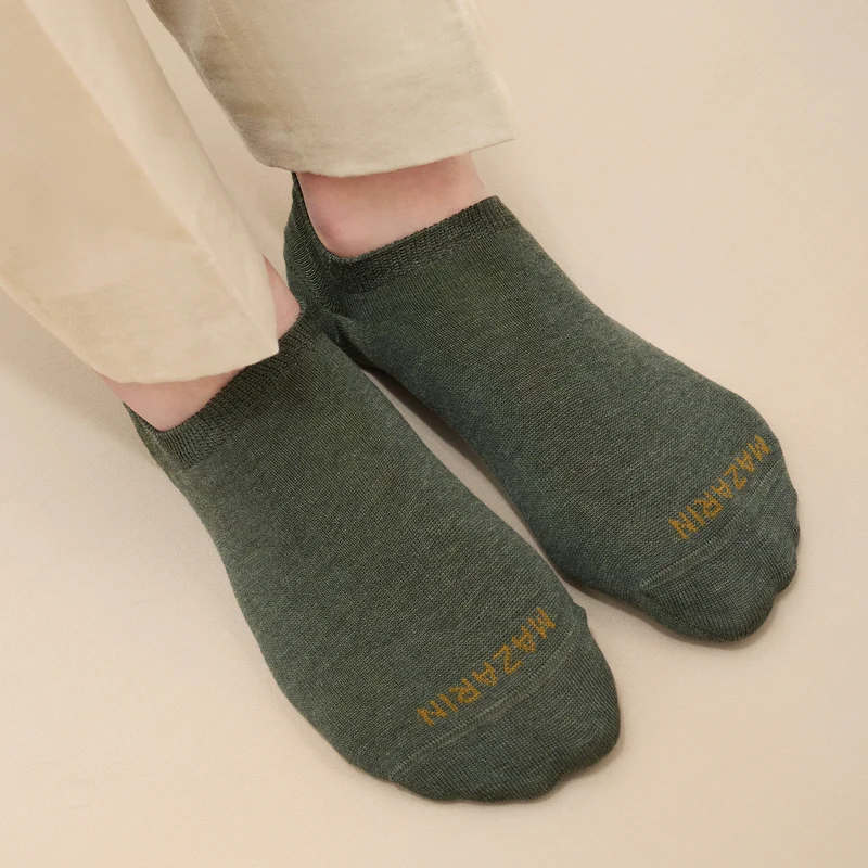 Chaussettes invisibles | Vert kaki - Basket - Super-solide fil d'Écosse